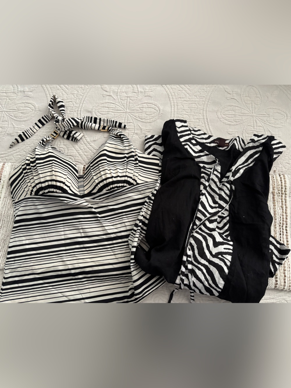 Women’s Black & White Striped Halter Tankini Top & cover up